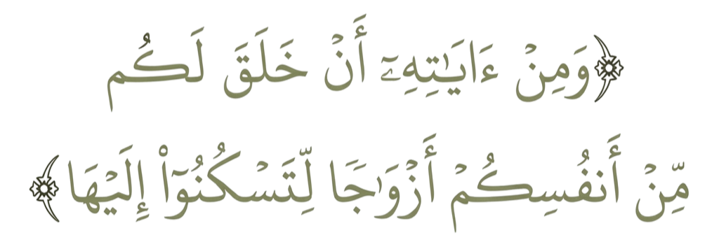 آية قرآنية: ومن آياته أن خلق لكم من أنفسكم أزواجاً لتسكنوا إليها